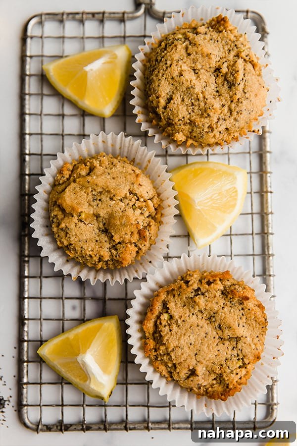 Three lemon zucchini muffins with lemon wedges