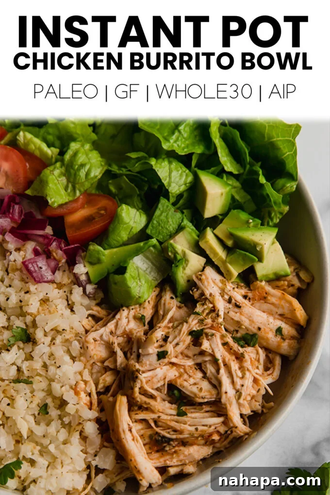 Close up of assembled burrito bowl ready to eat, highlighting fresh ingredients.