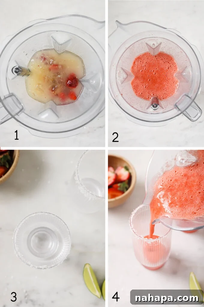 A selection of Strawberry Margarita Mocktails in glasses, garnished with fresh strawberries.