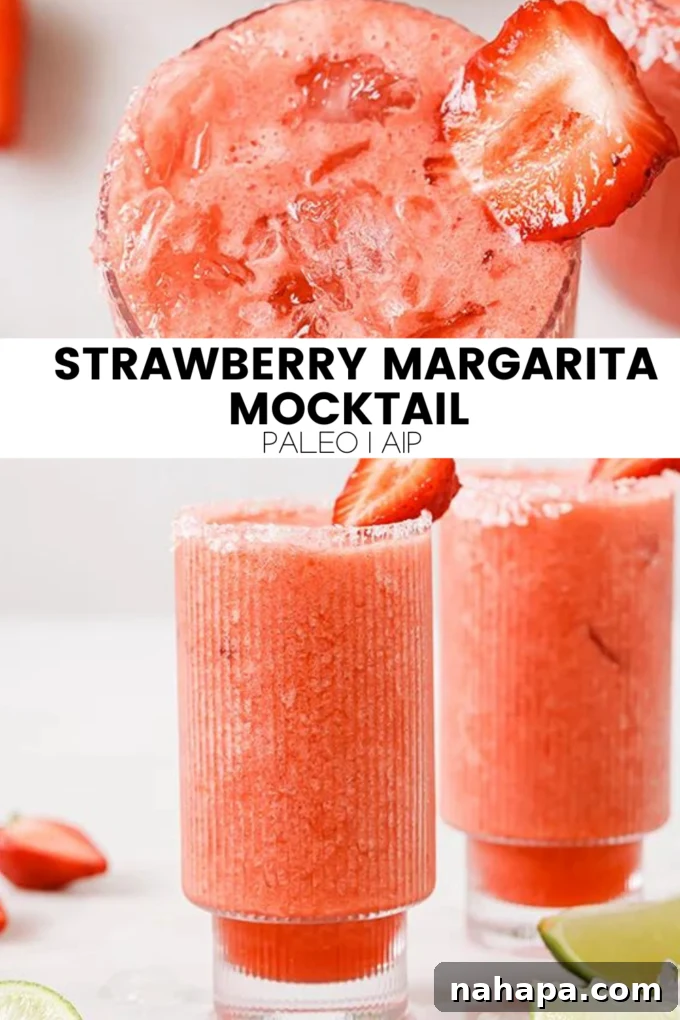 Full pitcher and glasses of Strawberry Margarita Mocktail, ready to be served.