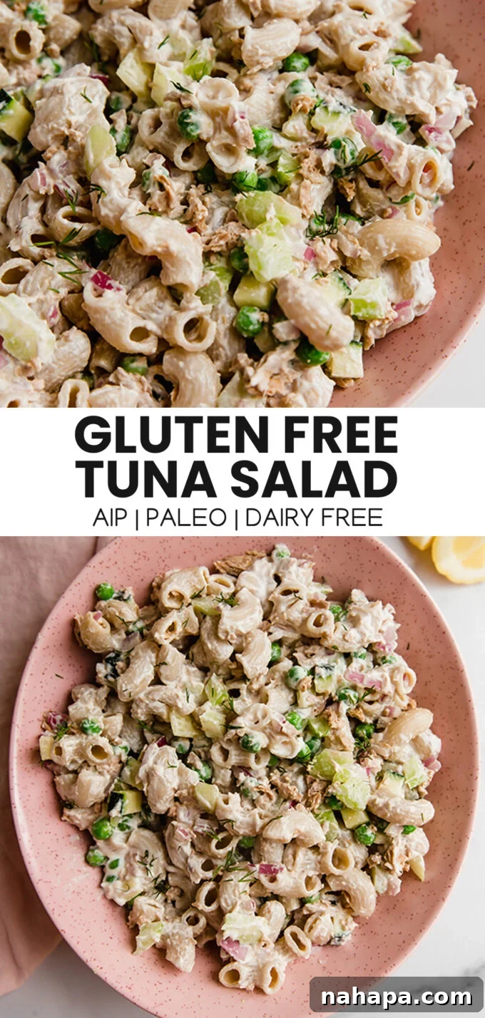 A mouth-watering image of gluten-free tuna pasta salad, highlighting its fresh ingredients and vibrant presentation.