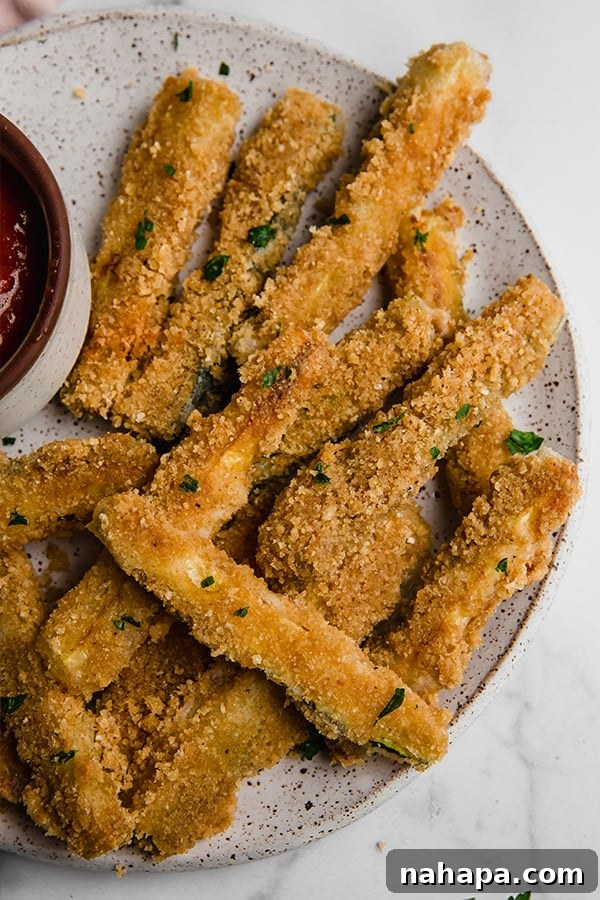 Pork Panko Zucchini Fries, perfectly baked and ready for dipping