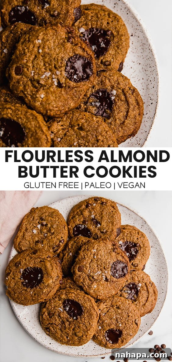 Soft and Chewy Paleo Vegan Almond Butter Cookies 7 Pinterest graphic: Flourless Almond Butter Cookies
