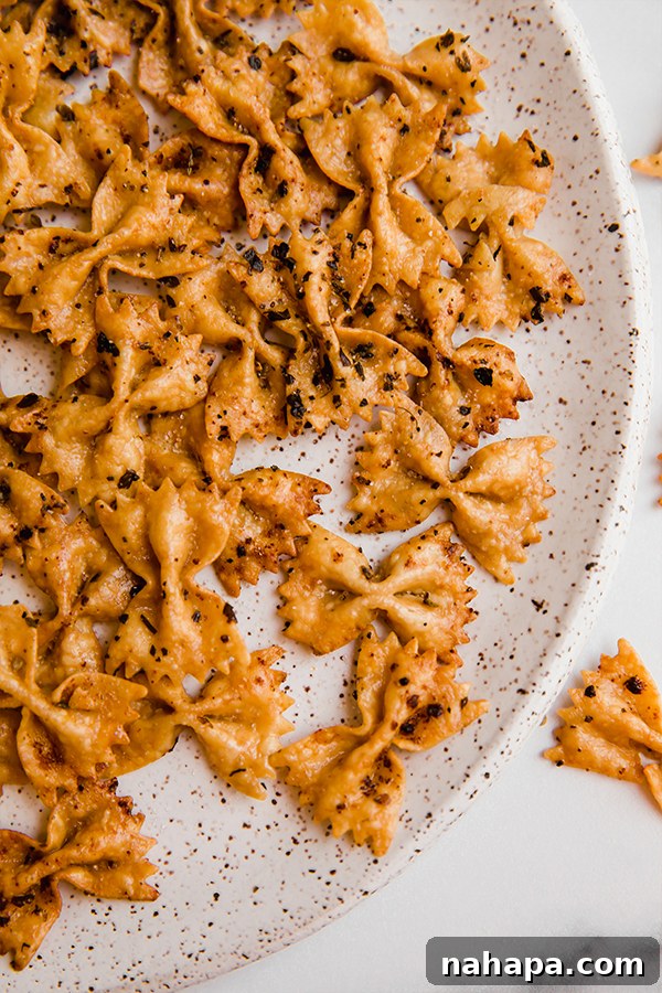 Delicious, crunchy pasta chips served in a bowl, ready for dipping