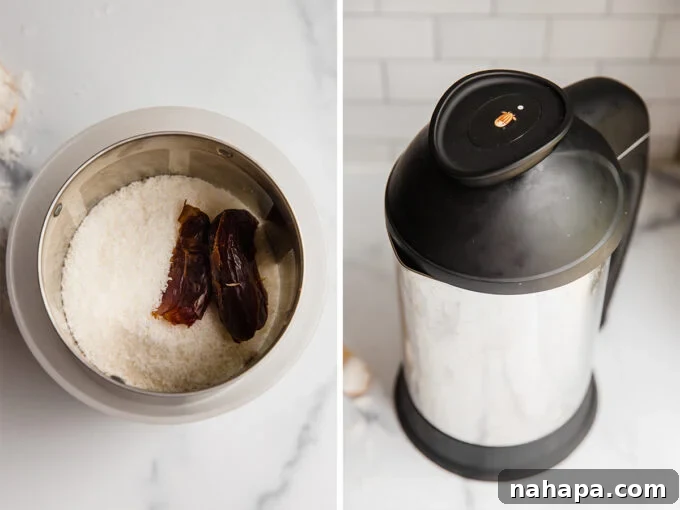 Almond Cow machine with coconut in the collector cup.