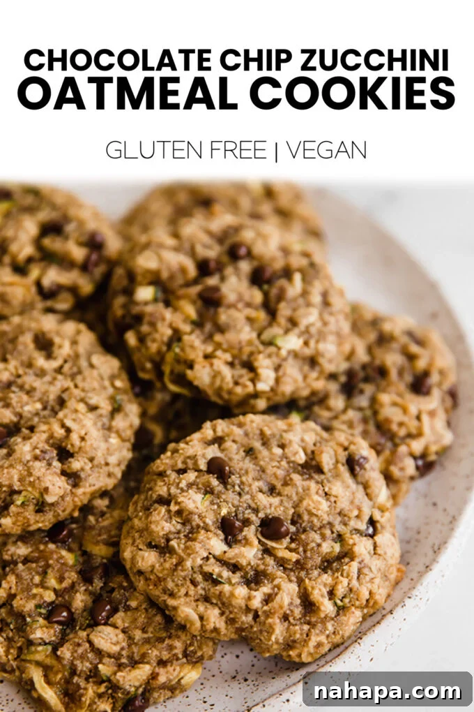 A vibrant Pinterest graphic for Zucchini Oatmeal Cookies