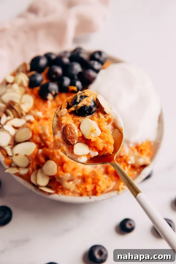 Spoonful of sweet potato breakfast bowl
