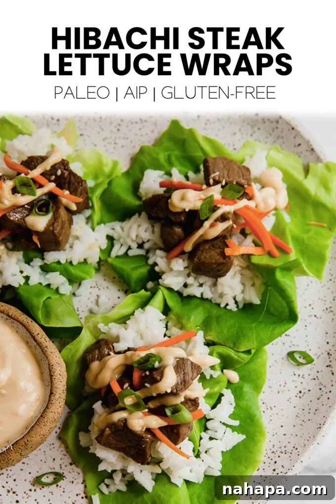 A perfectly arranged plate of Hibachi Steak Lettuce Wraps, featuring vibrant colors and fresh ingredients, ready to be enjoyed.