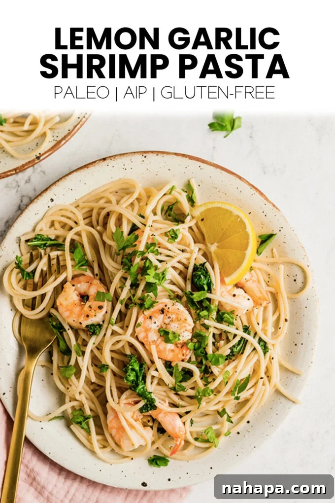 Lemon Garlic Shrimp Pasta Pinterest graphic