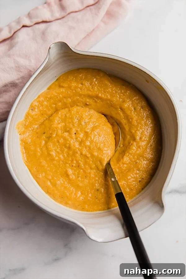 A bowl of butternut squash pasta sauce.
