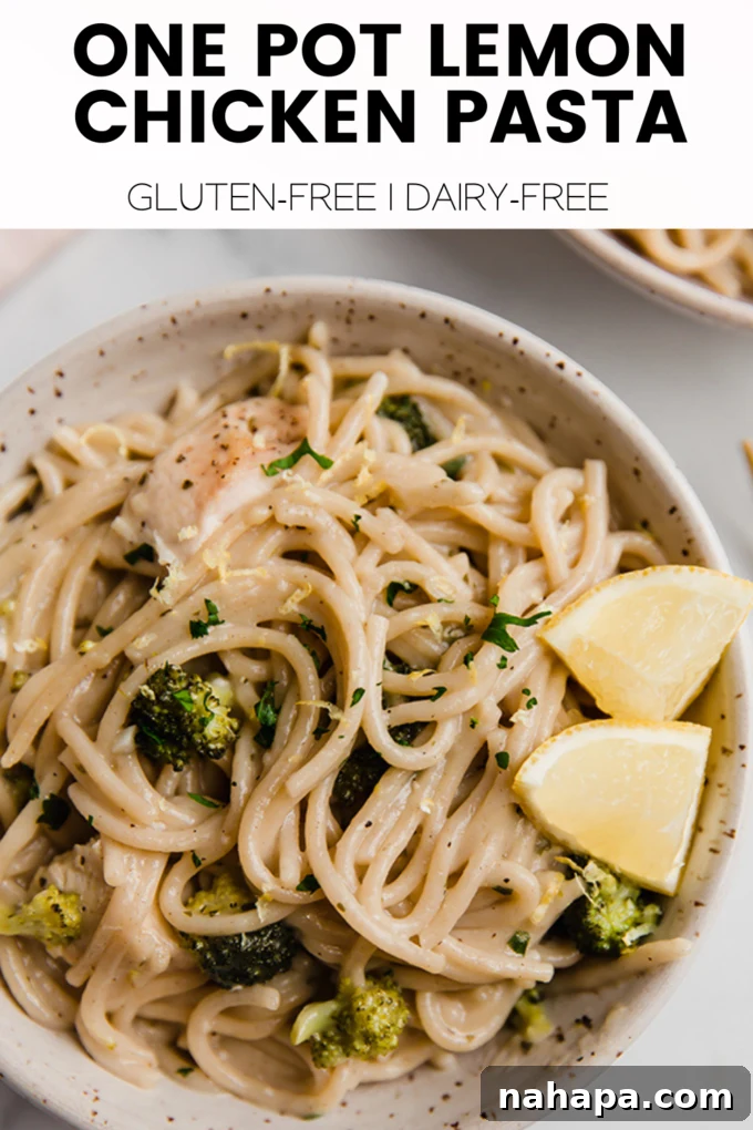 Easy One-Pot Lemon Chicken Pasta Gluten Free Dairy Free 7 A graphic emphasizing the ease and deliciousness of the Lemon Chicken Pasta recipe.
