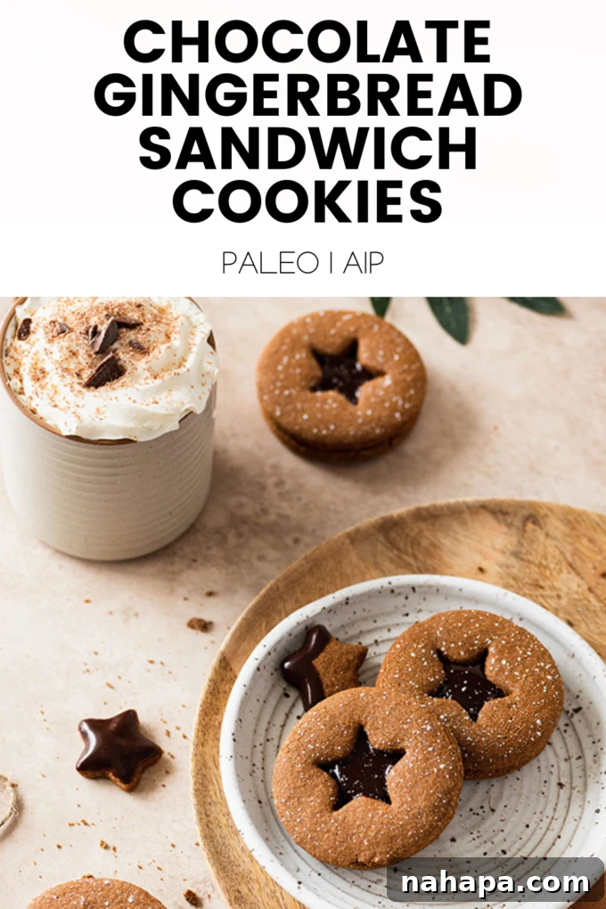 Chocolate Gingerbread Sandwich Cookies Paleo AIP 11 A large, inviting graphic image of the chocolate gingerbread sandwich cookies, perfect for social sharing.
