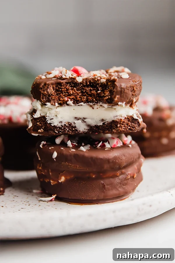 A stack of perfectly crafted Peppermint Joe Joe's, showcasing their layered deliciousness and inviting texture.