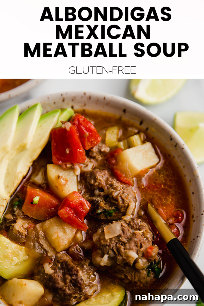A banner image promoting Mexican Meatball Soup.