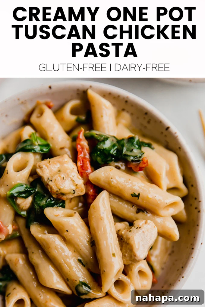 A final image showcasing the deliciousness of creamy Tuscan chicken pasta, ready to be enjoyed.