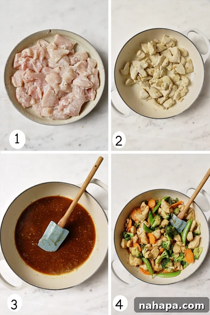 Paleo and AIP Orange Chicken Stir Fry 3 Close-up of healthy orange chicken stir fry coating chicken and vegetables