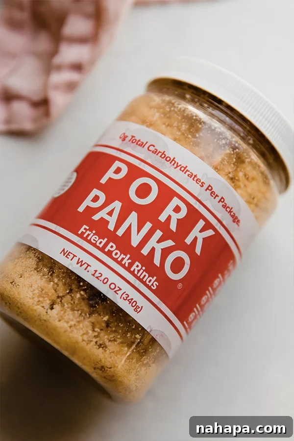 A can of pork panko, a key ingredient for gluten-free and low-carb breading.