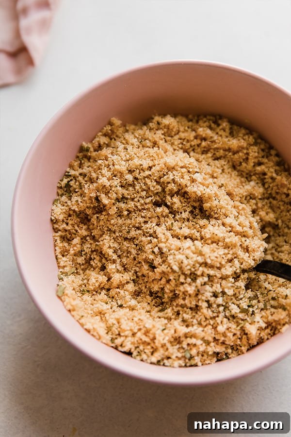 A bowl of seasoned pork panko coating, ready for chicken.