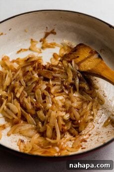 Caramelized onions in a pan.
