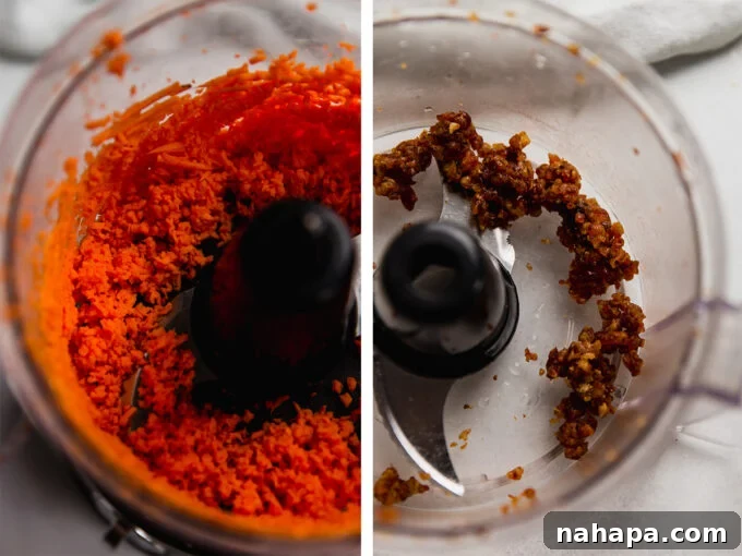 A food processor filled with ingredients for turkey breakfast sausages, highlighting the ease of preparation using modern kitchen tools.