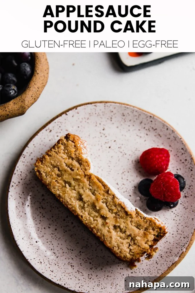 Wholesome Gluten Free Paleo Egg Free Applesauce Pound Cake 7 A large image showcasing the delicious Paleo Applesauce Pound Cake.