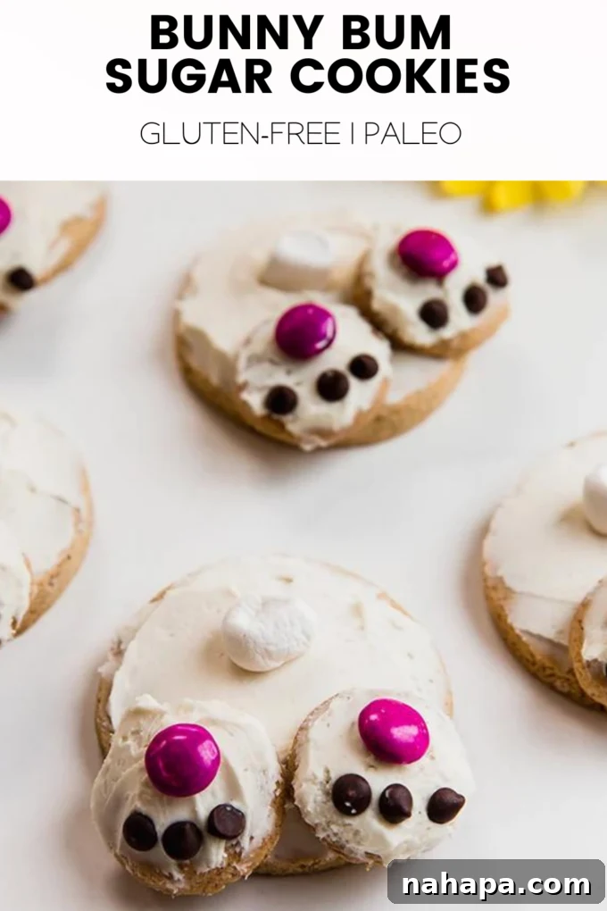 Bunny Bum Sugar Cookies with flowers in background
