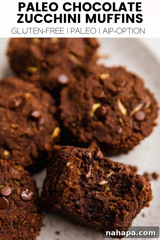 A large image of a plate with multiple chocolate zucchini muffins, tempting and delicious.