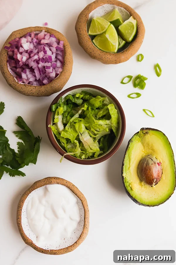 All the ingredients for mini taco cups laid out, ready for preparation.