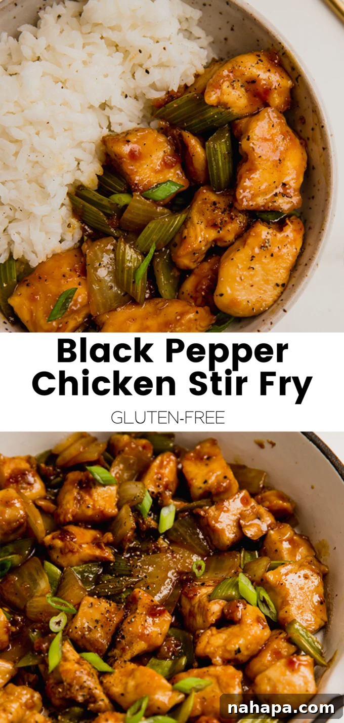 A large graphic featuring the Black Pepper Chicken dish and the website logo.