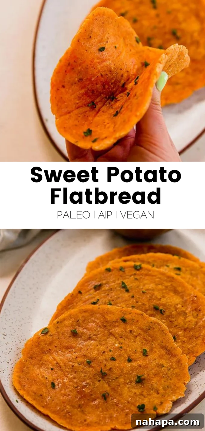 Golden Sweet Potato Flatbread 7 A stylized graphic promoting sweet potato flatbread.