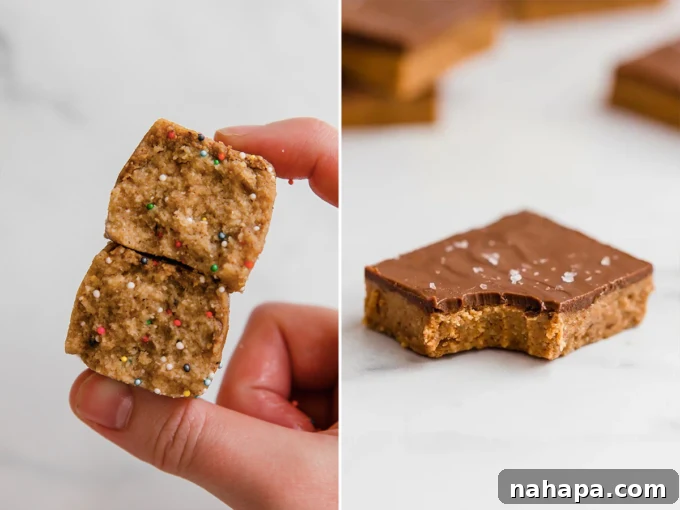 A selection of homemade snack bars, including cake batter protein bars and chocolate almond butter bars