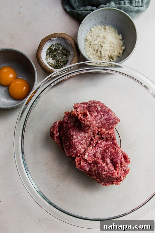 Rustic Italian Lamb Meatballs 3 The ingredients for Italian lamb meatballs.