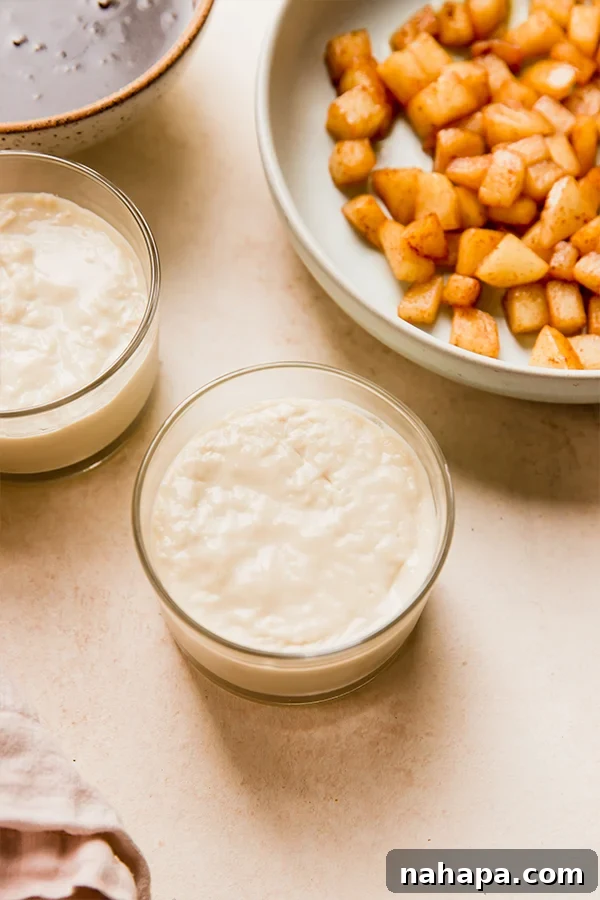 The ingredients laid out for making caramel vanilla pudding.