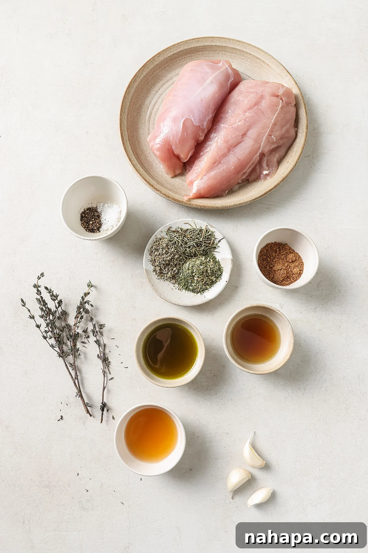 Turkey tenderloin ingredients in bowls.
