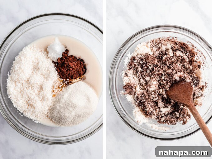The chocolate collagen protein mixture being rolled into balls.