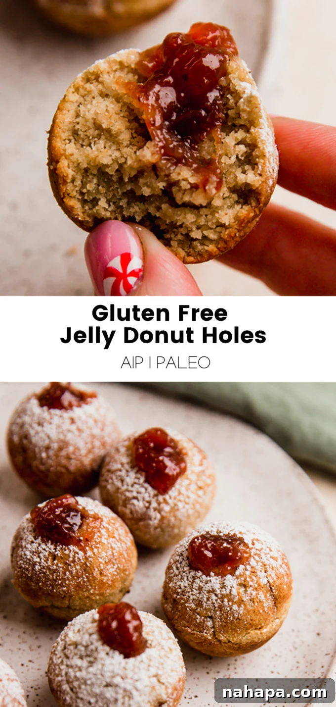 A graphic promoting gluten-free jelly donut holes.