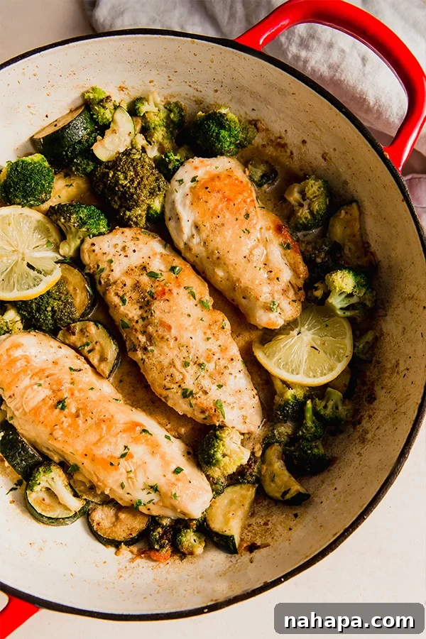 A pot filled with the one-pan creamy garlic & vegetables