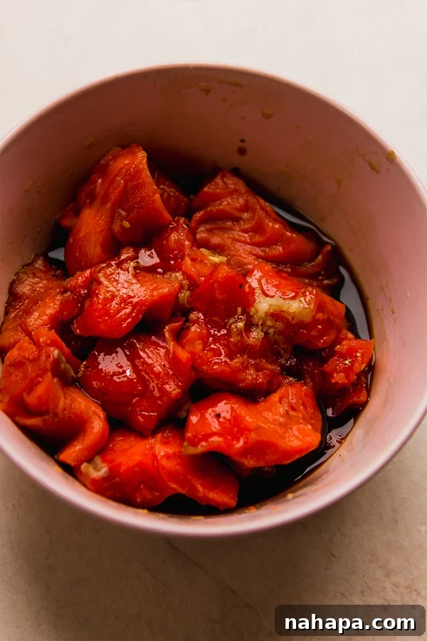Salmon marinating in garlic ginger sauce