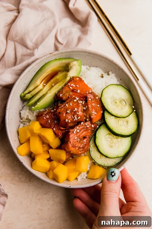 Assembled Garlic Ginger Salmon Bowls