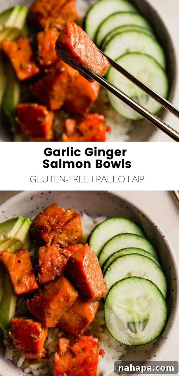 Garlic Ginger Salmon Bowls, final presentation
