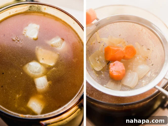 Crystal Clear Dashi Broth 3 Straining the broth of japanese clear soup