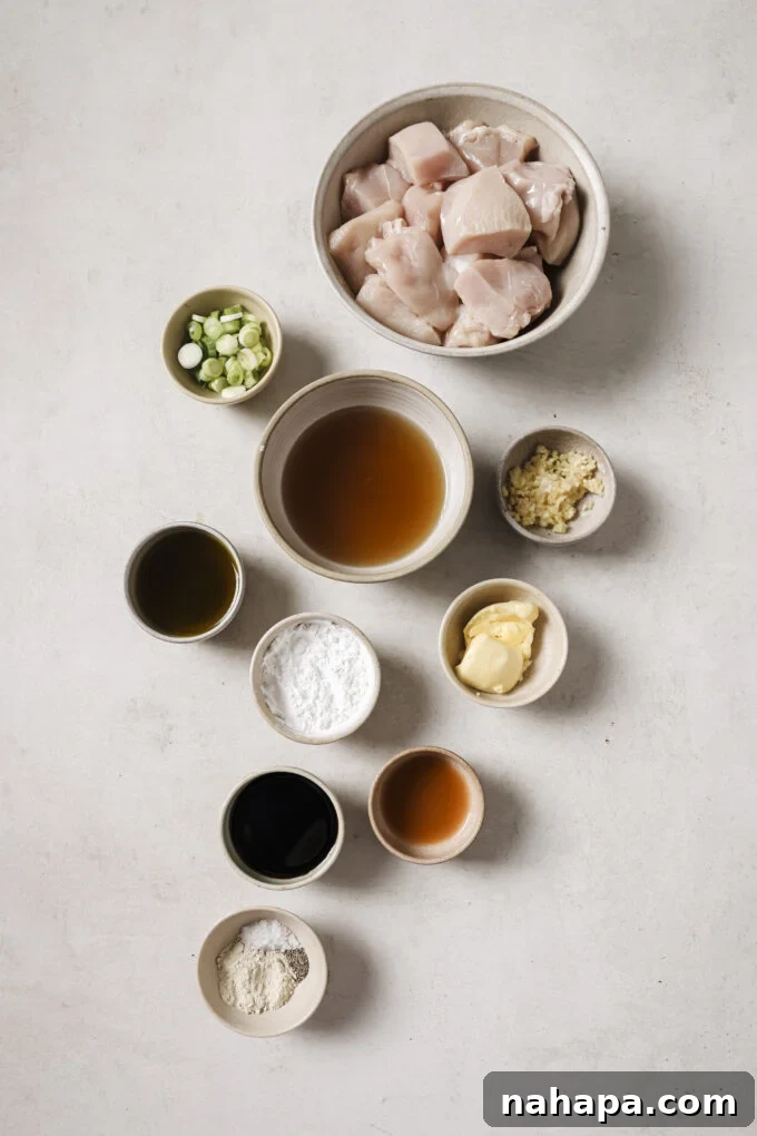 Honey butter chicken bite ingredients in separate bowls.