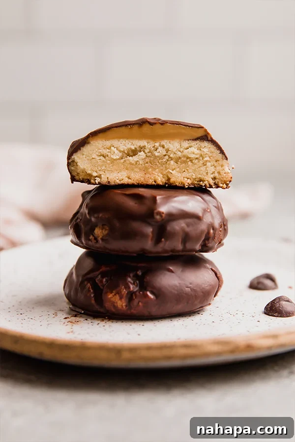 Homemade Gluten-Free Tagalong Delights 6 A beautifully arranged stack of finished copycat Tagalong cookies, showcasing their inviting appearance and readiness to be enjoyed.