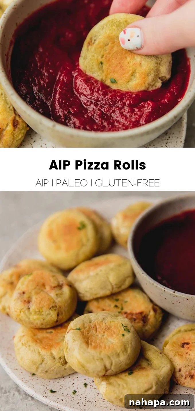 A beautifully arranged Pinterest graphic for AIP Pizza Rolls, showcasing the deliciousness of the recipe.