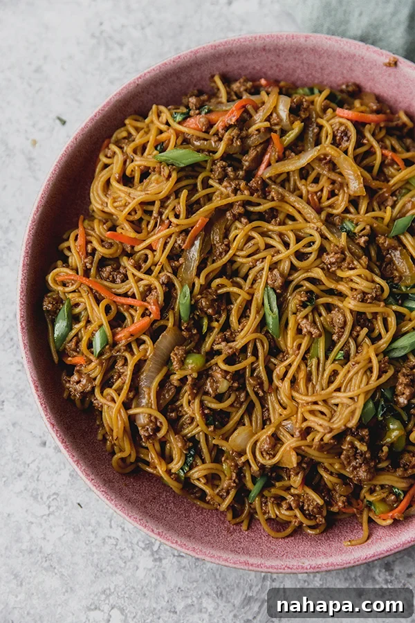 A beautifully plated bowl of hoisin beef on a rustic kitchen counter, ready to be enjoyed.