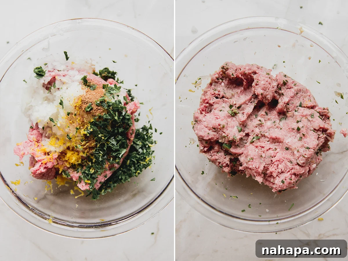 Preparing the Beef Kofta Mixture in a Bowl