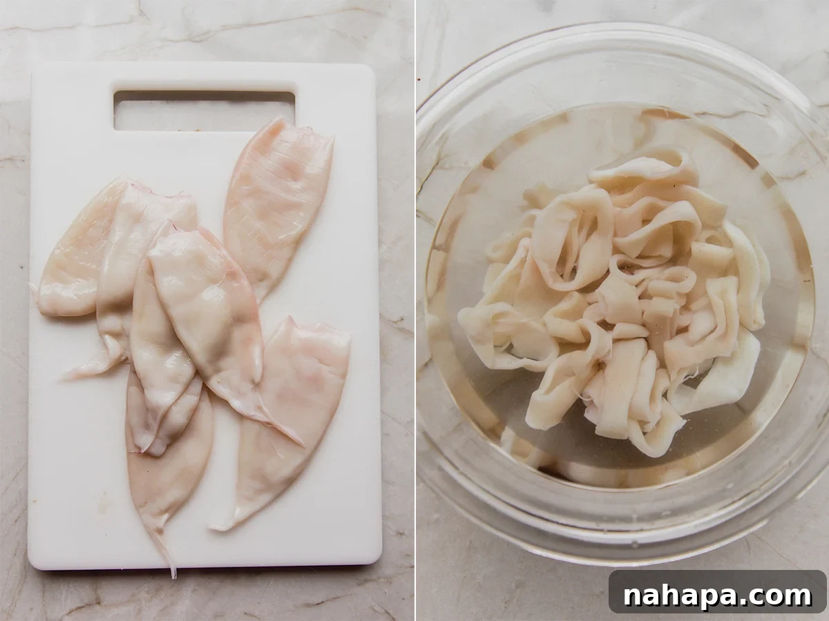 Air Fryer Golden Crispy Gluten Free Calamari 3 The uncooked calamari before and after preparing to cook.
