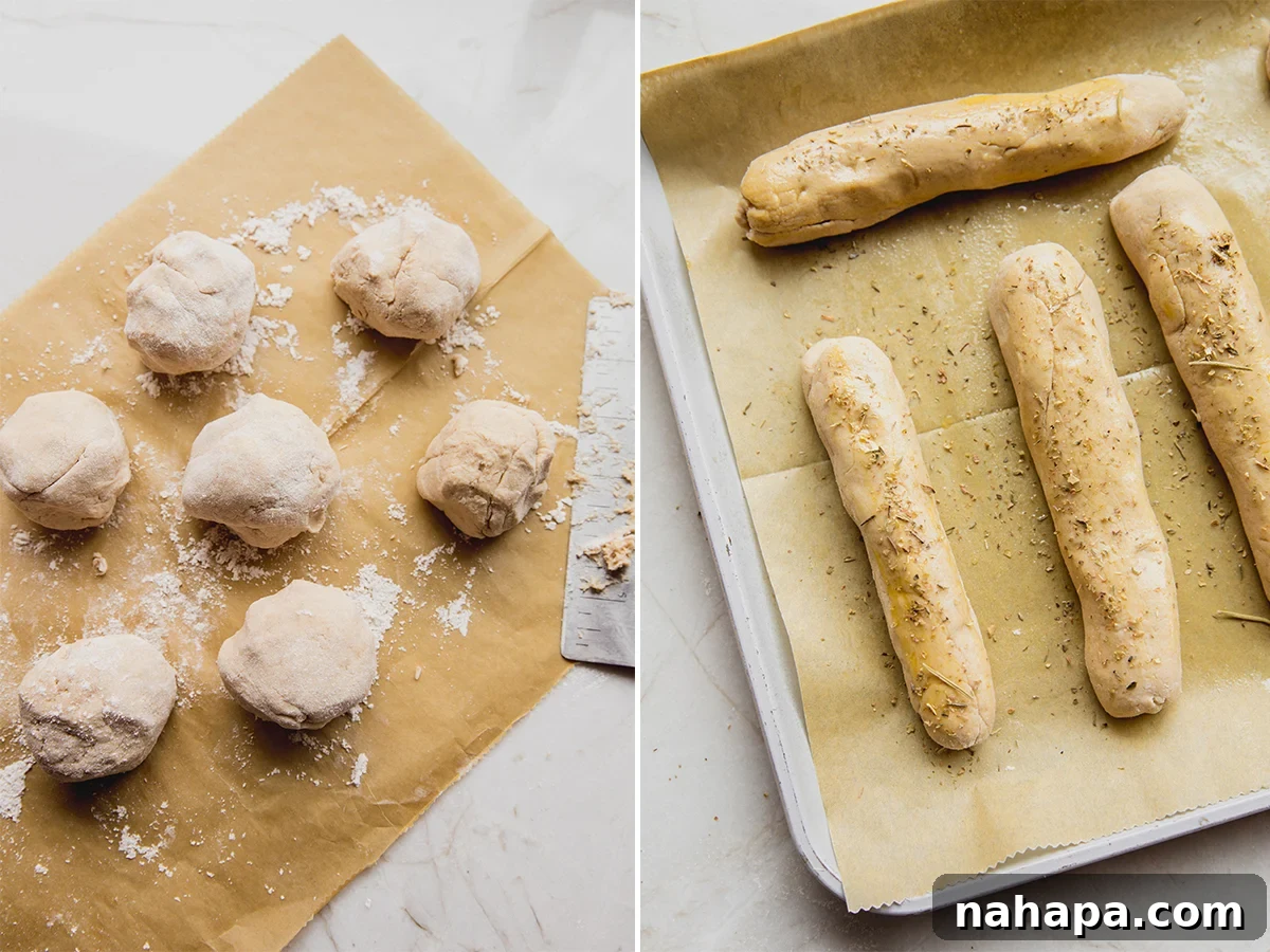 Artisanal Gluten Free Italian Grissini 3 Gluten-free breadstick dough before baking and after baking, showing the transformation.