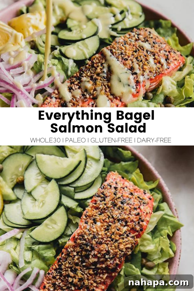 Everything Bagel Salmon Delight 8 A vibrant, finished Everything Bagel Salmon Salad presented beautifully in a serving bowl, ready to be enjoyed.