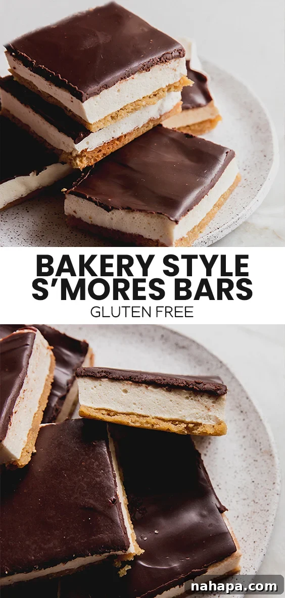 A Pinterest-optimized image for Gluten-Free S'mores Bars recipe.